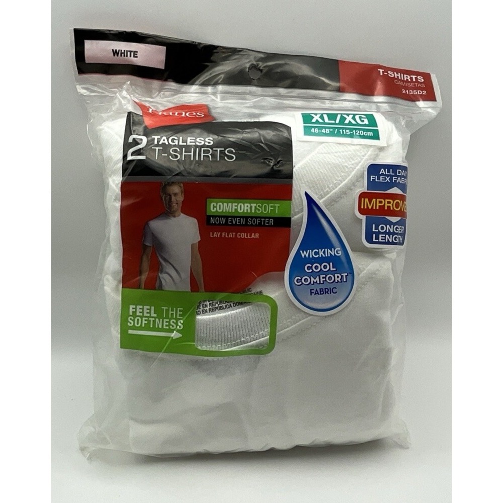 T-Shirts HANES MEN TAGLESS T-SHIRTS SOLID WHITE 2 PACK - Size XL